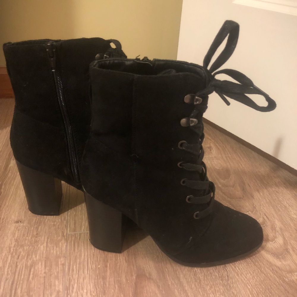 Black lace up bootie heels combat ankle boot